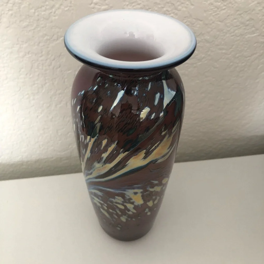 Art Blown Glass Vase~Purple/Metallic Iridescent Swirl